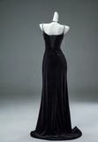 Niulatu Mermaid Spaghetti Straps Velvet Beaded Long Prom Dresses , Elegant Evening Dress HZ1103