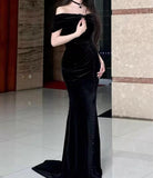 Niulatu Mermaid Off-the-shoulder Velvet Long Prom Dress, Elegant Evening Dress HZ1026