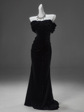 Niulatu Mermaid Off-the-shoulder Velvet Long Prom Dress, Elegant Evening Dress HZ1026
