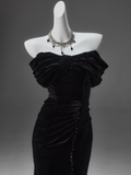 Niulatu Mermaid Off-the-shoulder Velvet Long Prom Dress, Elegant Evening Dress HZ1026