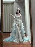 Niulatu Off-the-shoulder Tulle Sequin Long Ball Gown, Elegant Rhinestone Evening Gown HZ1103