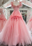 Niulatu A-Line Off the Shoulder Lace Tulle Long Prom Dress, Sweet 16 Dress HZ1103