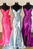 Niulatu Straps V-Neck Satin Mermaid Prom Dress with Bow HZ1103