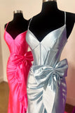 Niulatu Straps V-Neck Satin Mermaid Prom Dress with Bow HZ1103