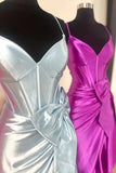 Niulatu Straps V-Neck Satin Mermaid Prom Dress with Bow HZ1103