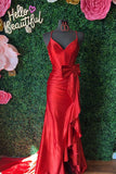 Niulatu Straps V-Neck Satin Mermaid Prom Dress with Bow HZ1103