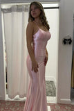 Niulatu Mermaid Scoop Neck Pink Satin Long Prom Dress HZ1103
