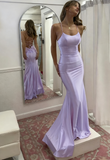 Niulatu Mermaid Scoop Neck Pink Satin Long Prom Dress HZ1103