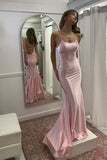Niulatu Mermaid Scoop Neck Pink Satin Long Prom Dress HZ1103