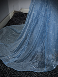 Niulatu Mermaid Sequin Sheer Straps Scalloped Long Prom Dress HZ1103