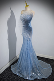 Niulatu Mermaid Sequin Sheer Straps Scalloped Long Prom Dress HZ1103