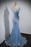 Niulatu Mermaid Sequin Sheer Straps Scalloped Long Prom Dress HZ1103