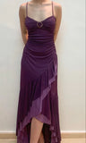 Niulatu Sweetheart High Low Party Dress, Purple Spaghetti Straps Prom Dress HZ1103