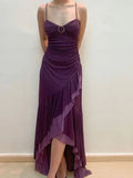 Niulatu Sweetheart High Low Party Dress, Purple Spaghetti Straps Prom Dress HZ1103
