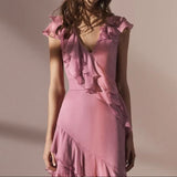 Niulatu V-Neck Chiffon Pleated Sleeveless Back Zippered Long Prom Dress Beautiful Party Dress HZ1103
