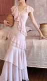 Niulatu V-Neck Chiffon Pleated Sleeveless Back Zippered Long Prom Dress Beautiful Party Dress HZ1103