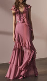 Niulatu V-Neck Chiffon Pleated Sleeveless Back Zippered Long Prom Dress Beautiful Party Dress HZ1103