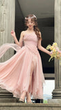 Niulatu Prom Dresses Under $180||Lovely Pink ??Chiffon Prom Dress Princess Pearls Spaghetti Straps Evening Dresses HZ1026