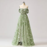 Niulatu Green A-Line Tulle Spaghetti Straps 3D Butterfly Long Prom Dress Sweet Adult Graduation Prom Dress HZ1103