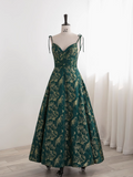 Niulatu Green A-line Spaghetti Strap Satin Long Prom Dress Sweetheart Neckline Retro Bridesmaid Dress Dress HZ1103