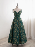 Niulatu Green A-line Spaghetti Strap Satin Long Prom Dress Sweetheart Neckline Retro Bridesmaid Dress Dress HZ1103