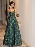 Niulatu Green A-line Spaghetti Strap Satin Long Prom Dress Sweetheart Neckline Retro Bridesmaid Dress Dress HZ1103