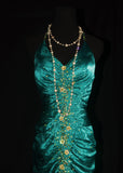 Niulatu Mermaid Halter Satin Beaded Long Prom Dress Retro V-neck Rhinestone Evening Gown HZ1103