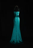 Niulatu Mermaid Halter Satin Beaded Long Prom Dress Retro V-neck Rhinestone Evening Gown HZ1103