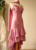 Niulatu A-line Pink Spaghetti Strap Satin Applique Retro Prom Dress Birthday Party Dress HZ1103