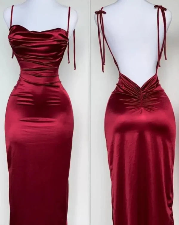 Niulatu Blue Spaghetti Strap Bodycon Satin Elegant Prom Dresses Backless Party Dresses HZ1026