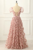 Niulatu A-line Tulle Pleated Floral Long Prom Dress Adult Ceremony Graduation Prom Dress HZ1103