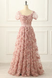 Niulatu A-line Tulle Pleated Floral Long Prom Dress Adult Ceremony Graduation Prom Dress HZ1103