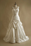 Niulatu A-line Satin Lace Long Prom Dress Sweetheart Neck White Beaded Wedding Dress HZ1103