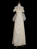 Niulatu Yellow A-line Satin Off-shoulder Tulle Long Prom Dress Graduation Prom Dress Wedding Dress HZ1103