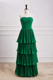 Niulatu Green A-line Chiffon Strapless Layers Long Prom Dress Formal Evening Dress HZ1103