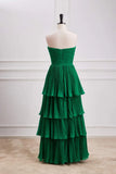 Niulatu Green A-line Chiffon Strapless Layers Long Prom Dress Formal Evening Dress HZ1103