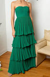 Niulatu Green A-line Chiffon Strapless Layers Long Prom Dress Formal Evening Dress HZ1103