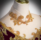 Niulatu A-line Velvet Beaded Sequined Long Prom Dress with Gold Appliques Formal Evening Gown HZ1103