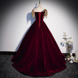 Niulatu A-line Velvet Beaded Sequined Long Prom Dress with Gold Appliques Formal Evening Gown HZ1103