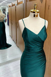 Niulatu Dark Green Mermaid Spaghetti Strap Satin Long Prom Dress HZ1103
