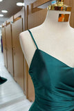 Niulatu Dark Green Mermaid Spaghetti Strap Satin Long Prom Dress HZ1103