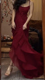 Niulatu Spaghetti Straps Chiffon Long Prom Dress Formal Evening Dress HZ1103