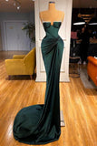 Niulatu Green Mermaid Spaghetti-Straps Satin Long Prom Dress With Beadings HZ1103