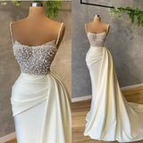 Niulatu Satin Spaghetti strap Sweetheart Sequined Beaded Long Prom Dress Gorgeous Evening Dress HZ1103