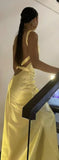 Niulatu Mermaid V Neck Yellow Backless Long Prom Dress HZ1103