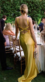 Niulatu Mermaid V Neck Yellow Backless Long Prom Dress HZ1103