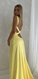 Niulatu Mermaid V Neck Yellow Backless Long Prom Dress HZ1103