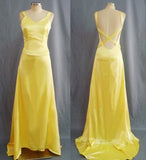 Niulatu Mermaid V Neck Yellow Backless Long Prom Dress HZ1103