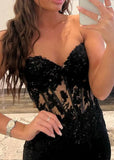 Niulatu Sweetheart Beads Satin Long Prom Dress with Slit HZ1103