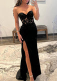 Niulatu Sweetheart Beads Satin Long Prom Dress with Slit HZ1103
